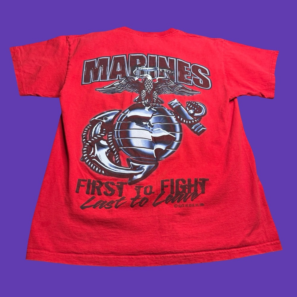 2004 US Marines Logo T Shirt M/L "First to Fight" Graphic Y2K Vintage